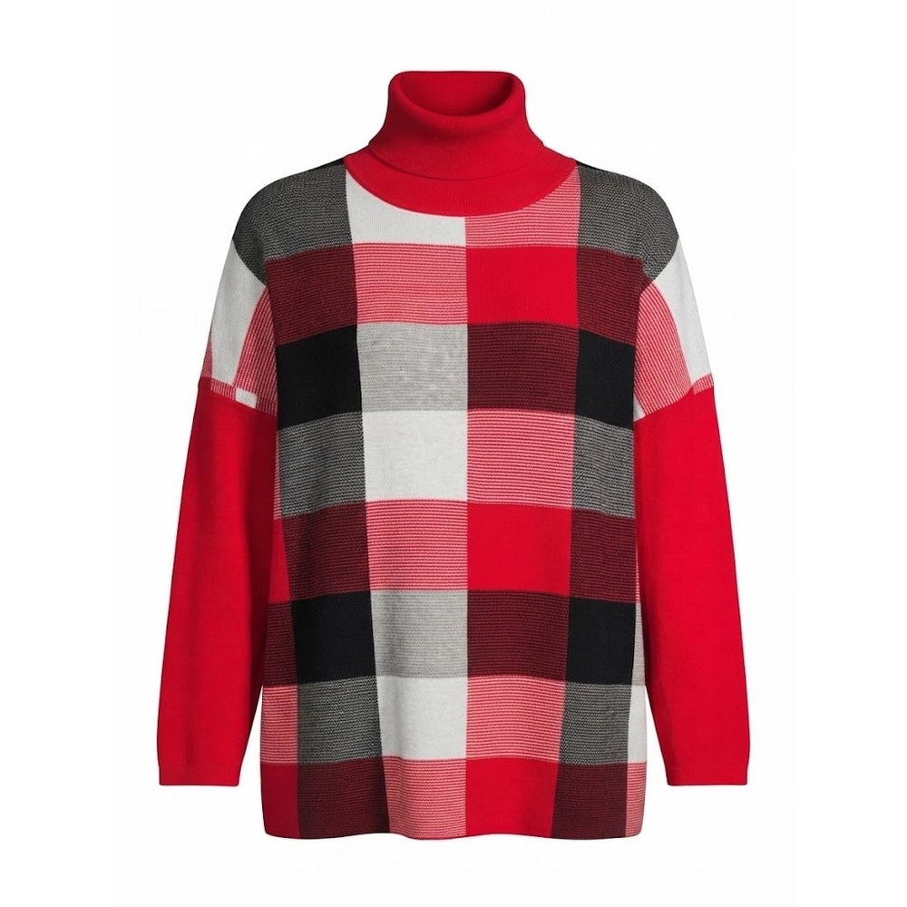Haptics Holly Harper Red Plaid Turtleneck Sweater Size Large Oversized